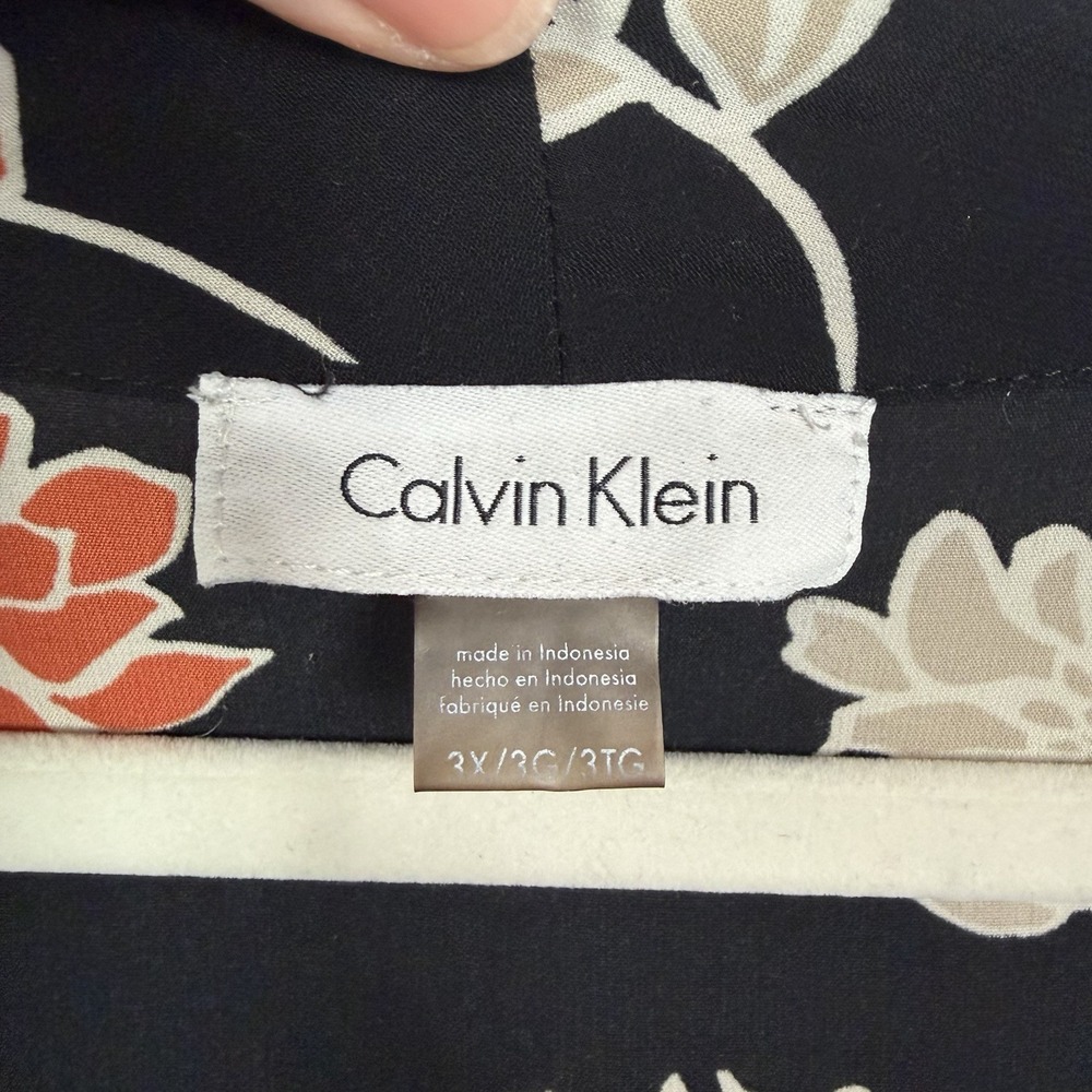 Calvin Klein Popover Tunic Top Floral V-Neck Flowy Colorful Plus Size Office 3X - Picture 3 of 12
